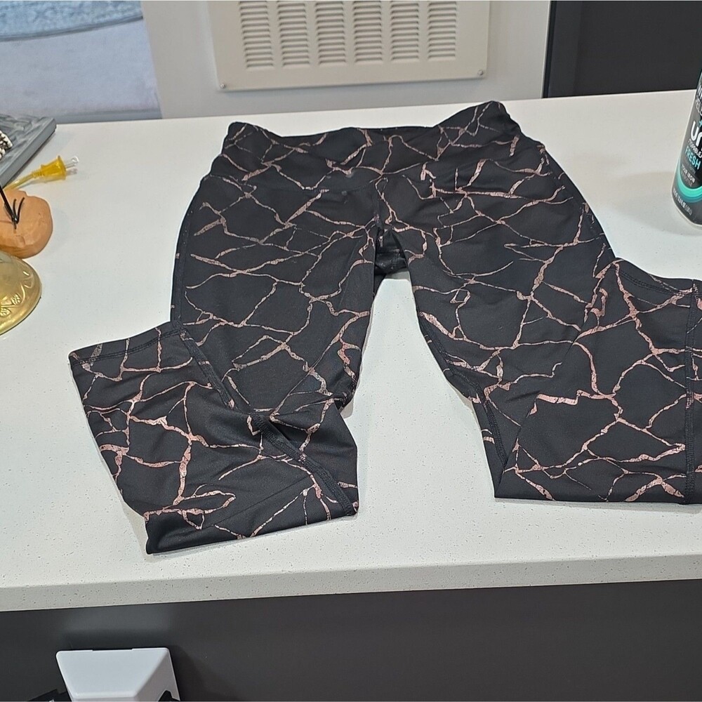 Avia Women's Black Pink Abstract Print Pull-On Active Leggings Size S - Picture 1 of 8